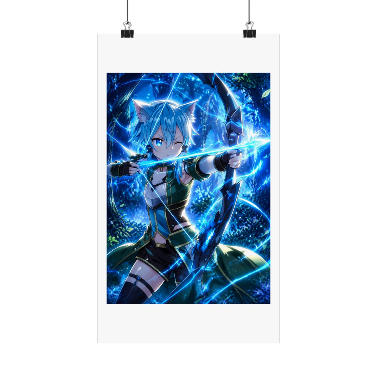 Sinon Sword Art Online Anime Girl Waifu Archer Forest Blue Magic Cat Ears - Official Posters & Wall Art merchandise