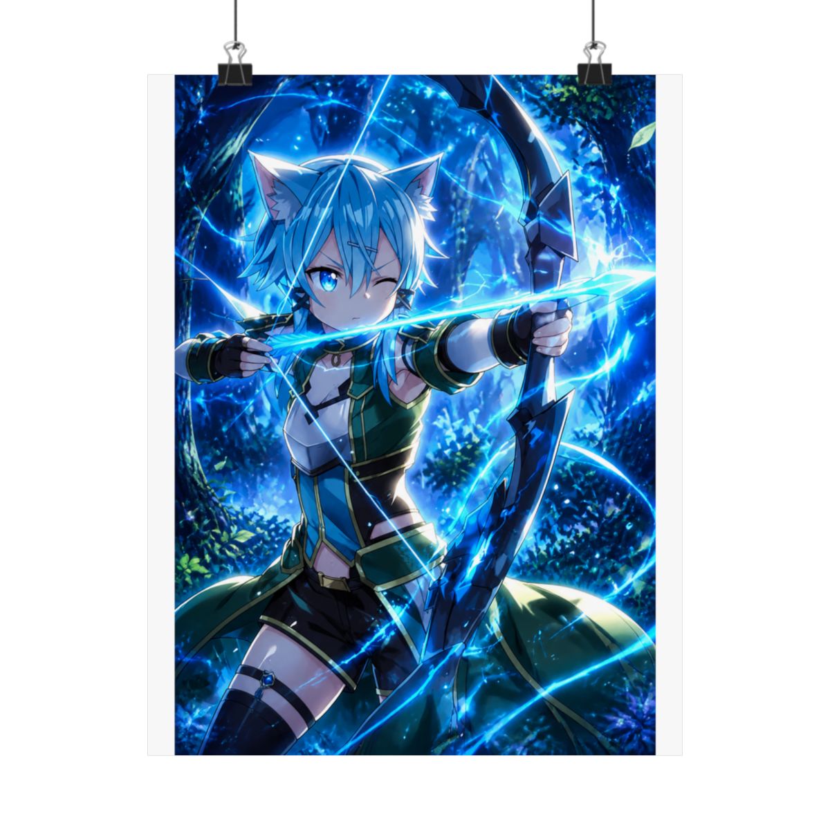 Sinon Sword Art Online Anime Girl Waifu Archer Forest Blue Magic Cat Ears - alternate angle 5, merchandise