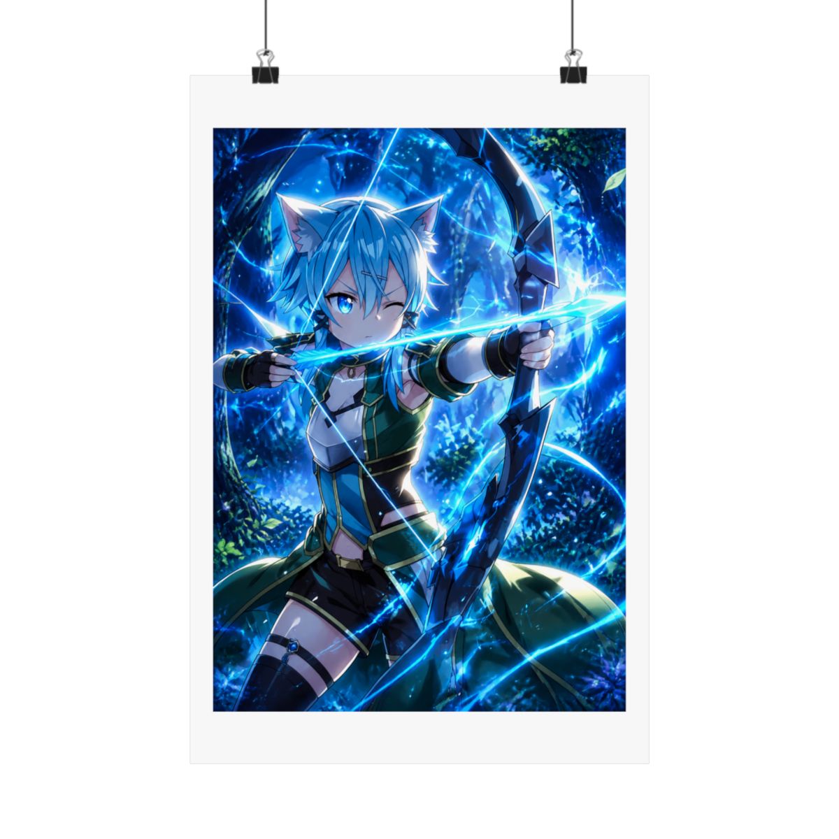 Sinon Sword Art Online Anime Girl Waifu Archer Forest Blue Magic Cat Ears - alternate angle 4, merchandise