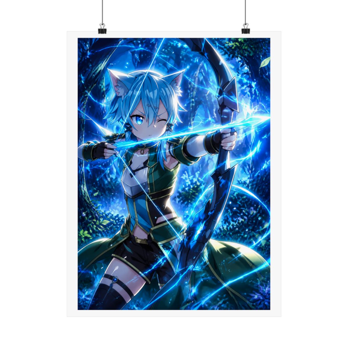 Sinon Sword Art Online Anime Girl Waifu Archer Forest Blue Magic Cat Ears - alternate angle 2, merchandise