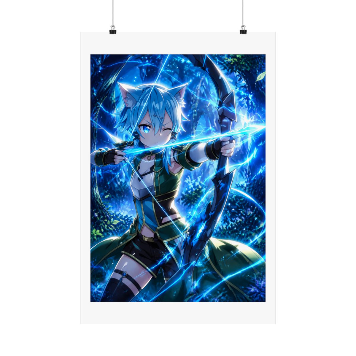 Sinon Sword Art Online Anime Girl Waifu Archer Forest Blue Magic Cat Ears